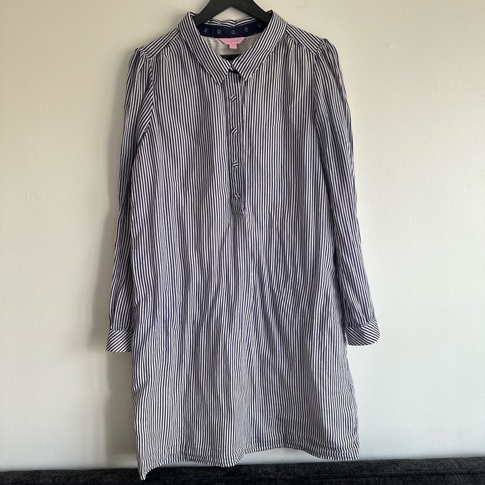 Lilly Pulitzer Nautical Striped Long Sleeve Shirt Dress 100% Cotton Size 14